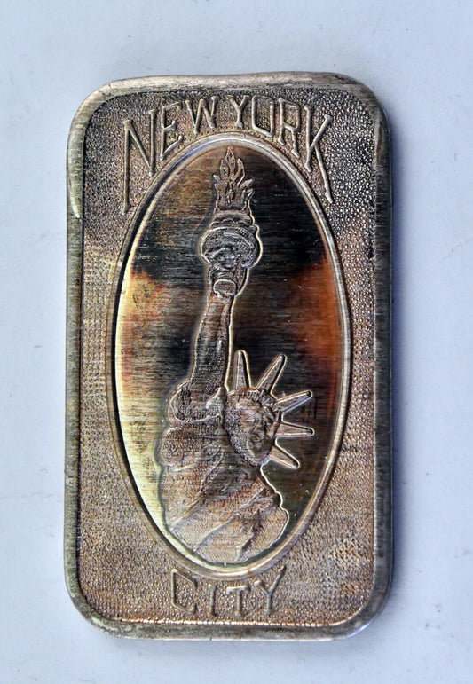 New York City .999 Fine Silver Mother Lode Mint 1 Ounce Bar Staute of Liberty