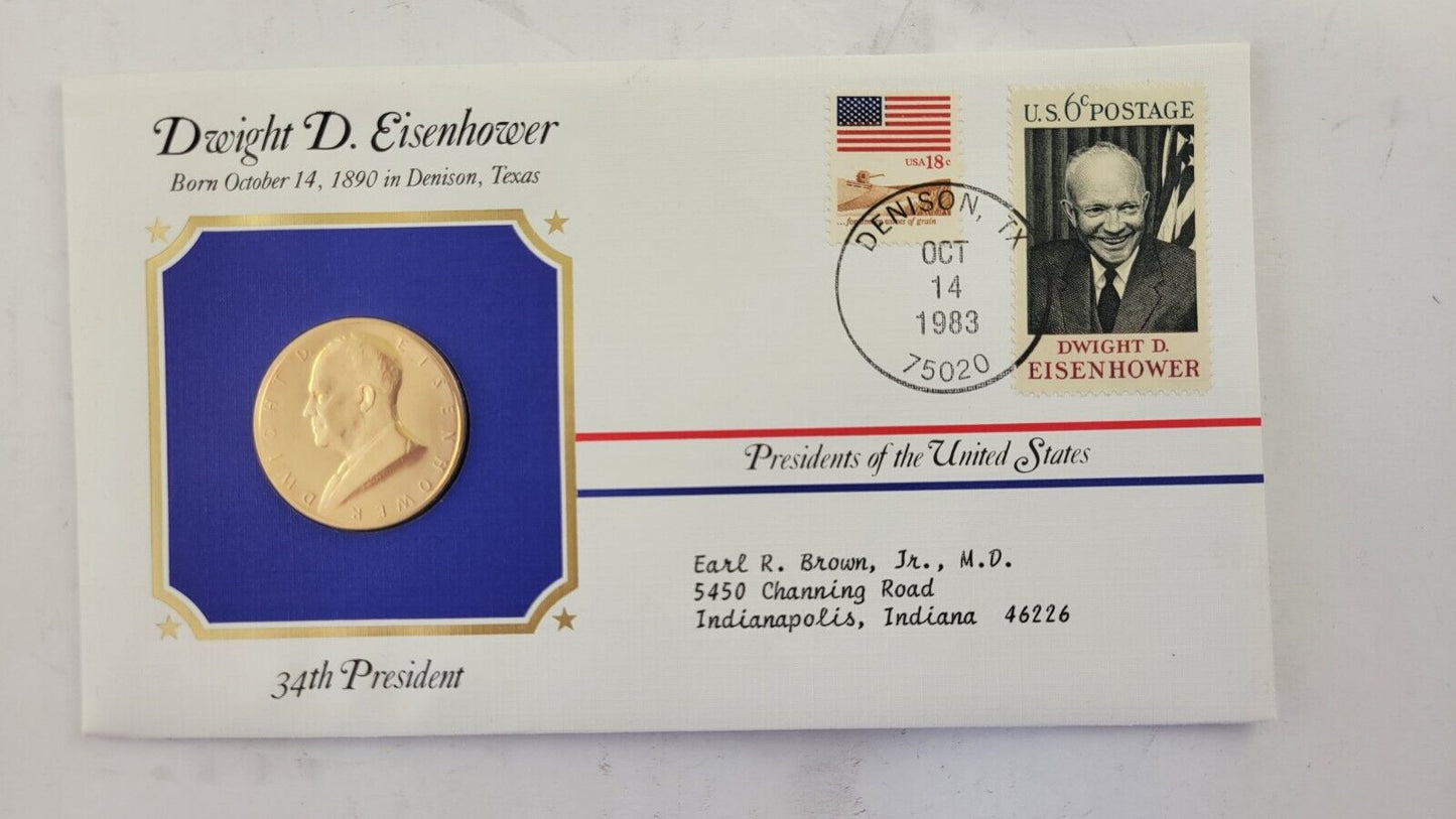 Eisenhower Presidential Covers Medal Postal Commemorative Society Gold Plated