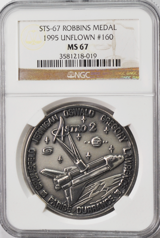 1995 STS-67 Robbins Silver Space Medal Unflown #160 NGC MS67 Endeavour