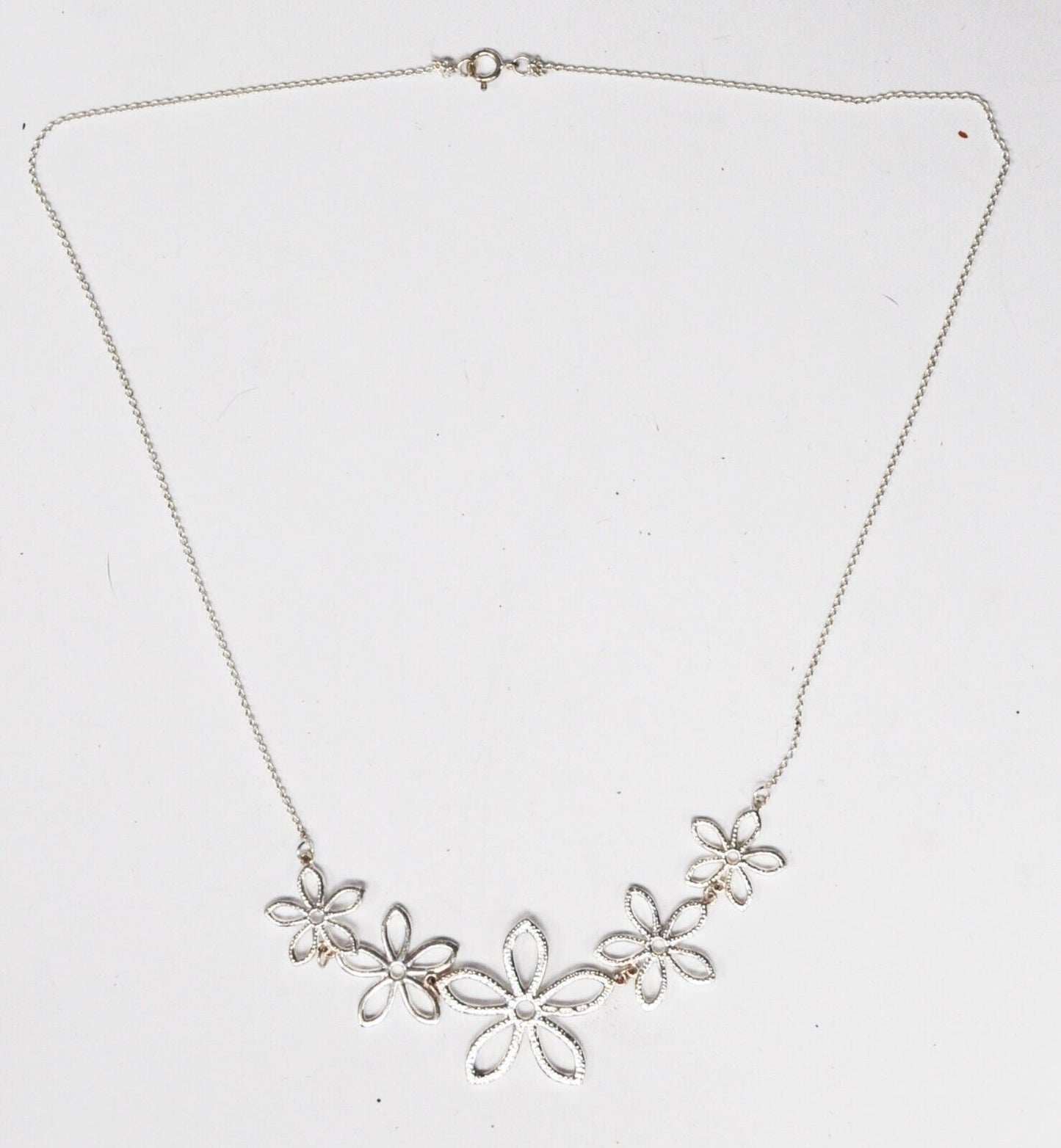 Sterling Silver 24mm 5 Flower Row Pendant 17" Necklace