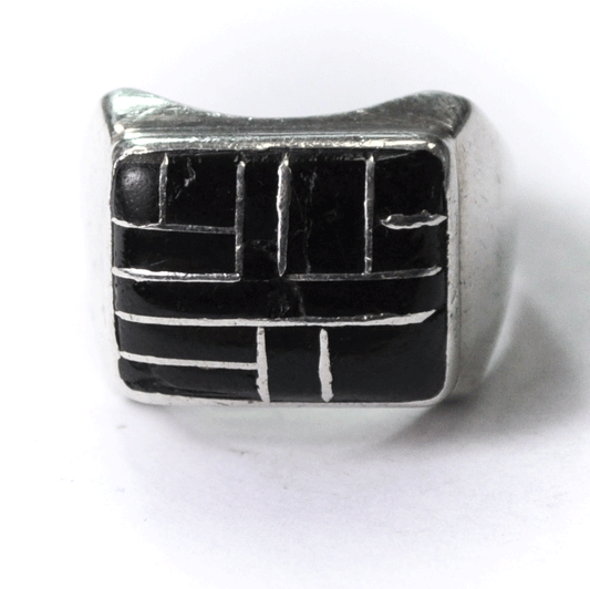 Sterling Silver Black Onyx Inlay Rectangle Ring 14mm Size 9