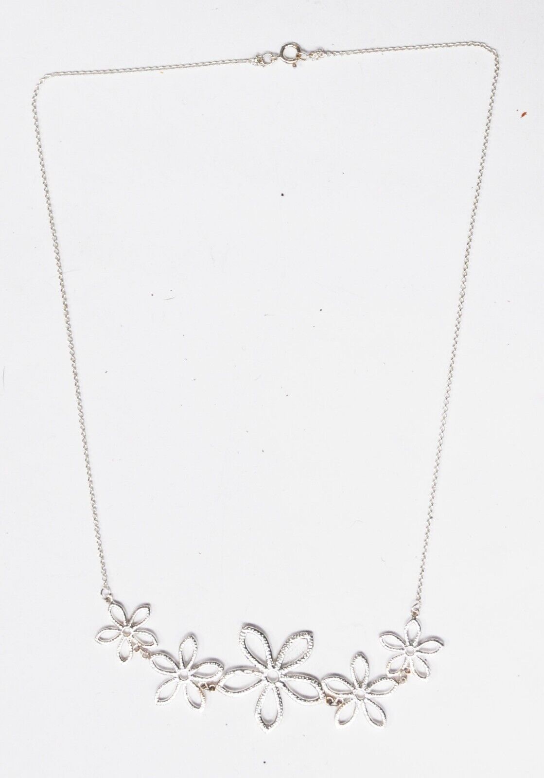 Sterling Silver 24mm 5 Flower Row Pendant 17" Necklace