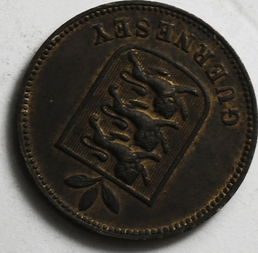 1889 H Guernsey One Doubles Bronze Coin KM# 10 Only 112,000 Minted