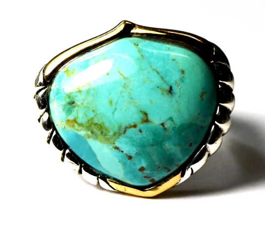 Sterling Silver Barse Turquoise Brass Two Tone Ring 23mm Size 8