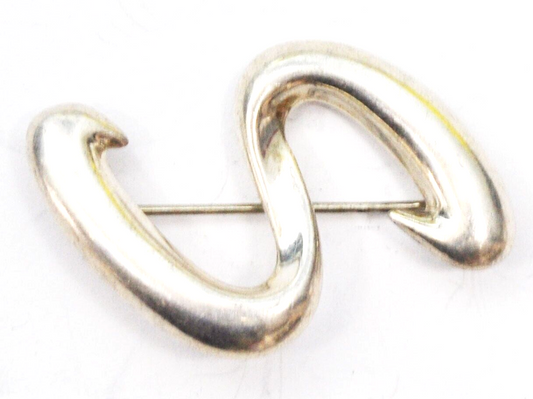 Sterling Silver CNA S Shape Brooch Pin 43mm x 29mm