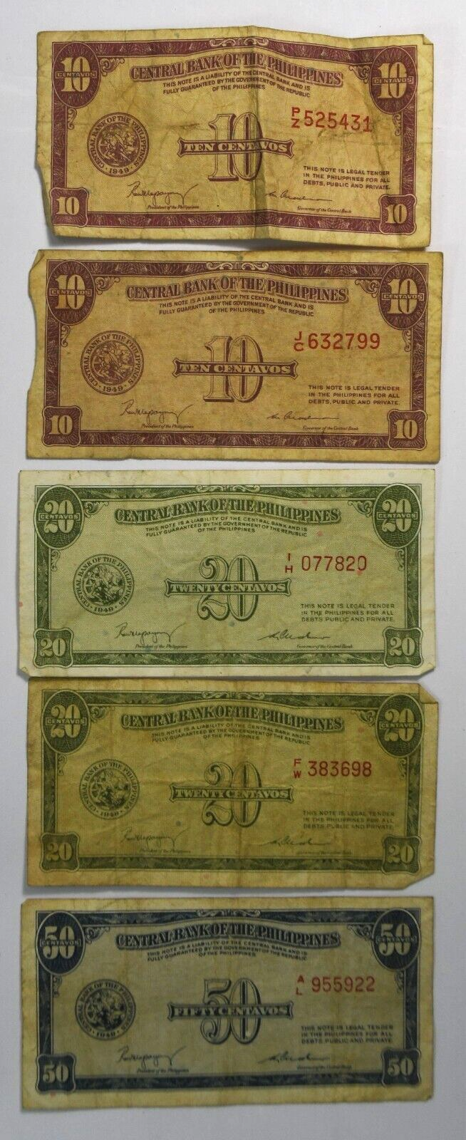 Philippines 10c 20c & 50c Ten Twenty Fifty Centavos Banknotes