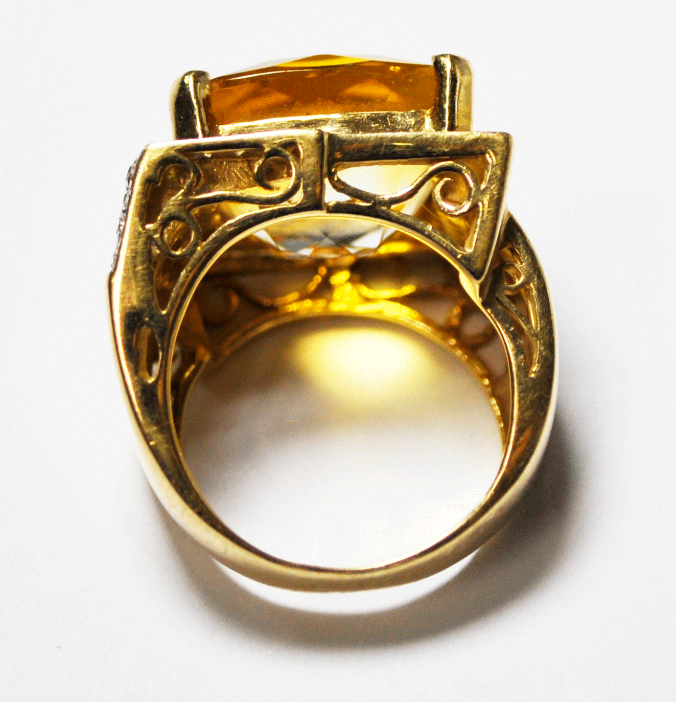 Beautiful 14k Yellow Gold Signet Citrine Square Diamond Ring 16mm Size 5