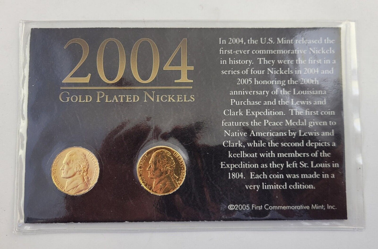 2004 Gold Plated Jefferson Peace & Keel Nickels From First Commemorative Mint