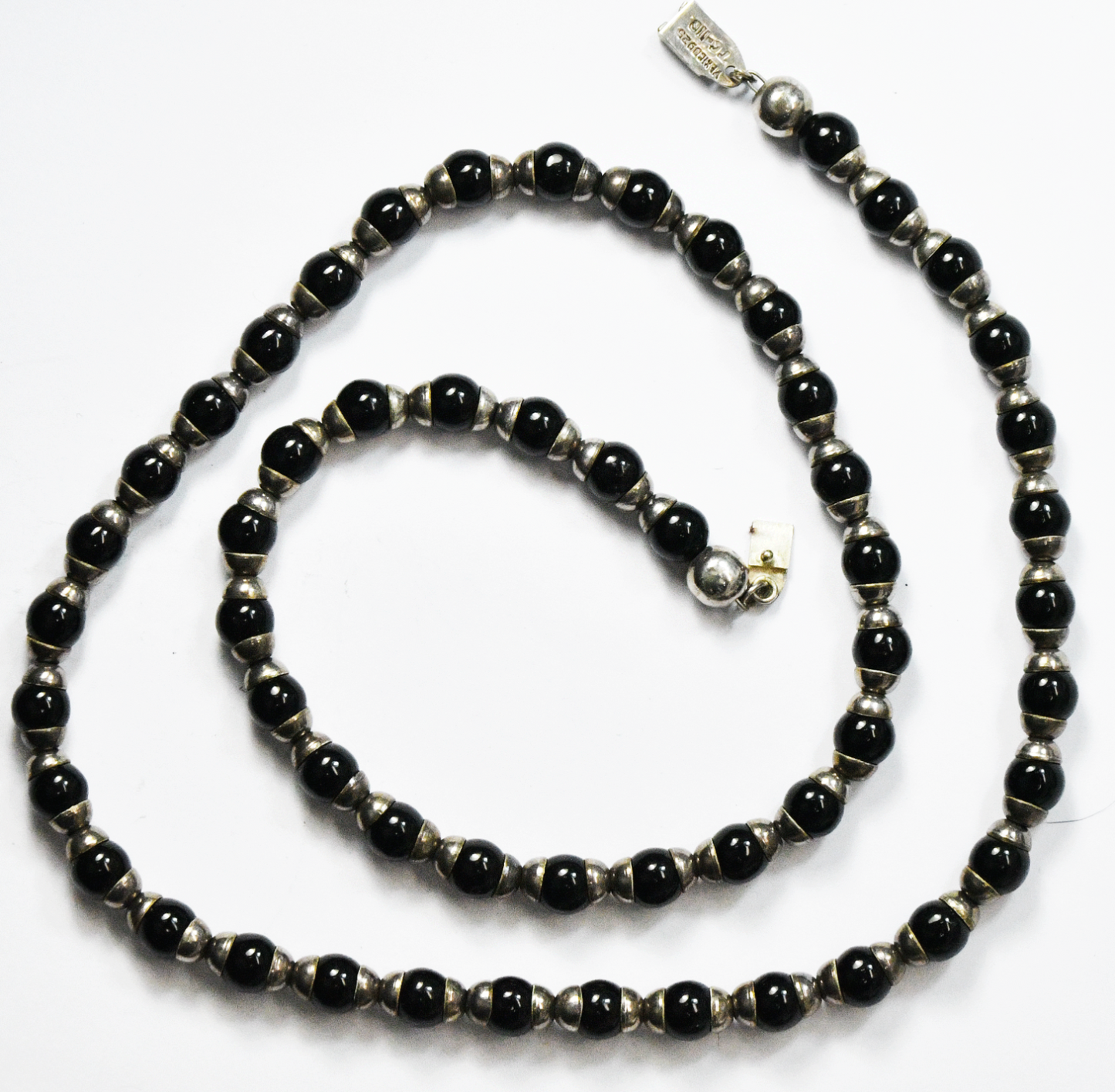 Sterling Silver Black Onyx 8mm Round Bead 27" Necklace