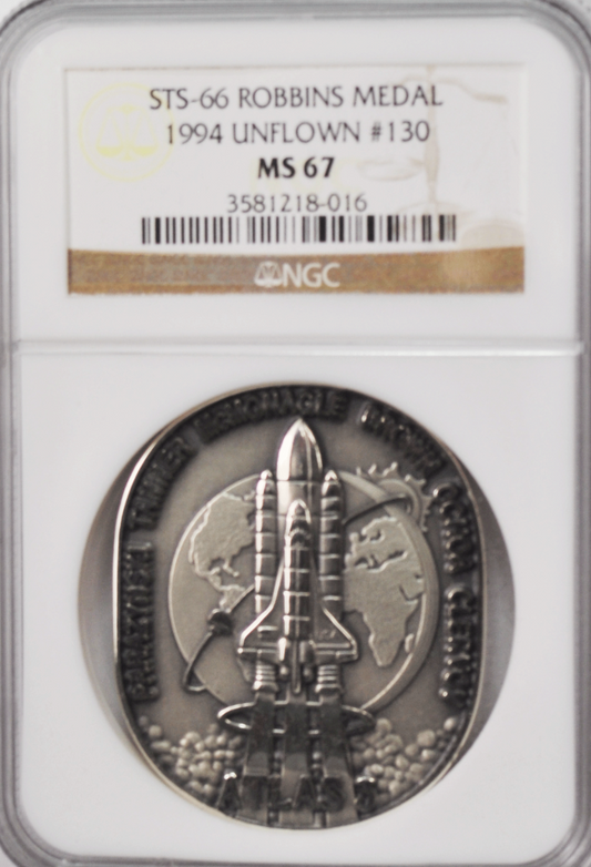 1994 STS-66 Robbins Silver Space Medal Unflown #130 NGC MS67 Atlantis