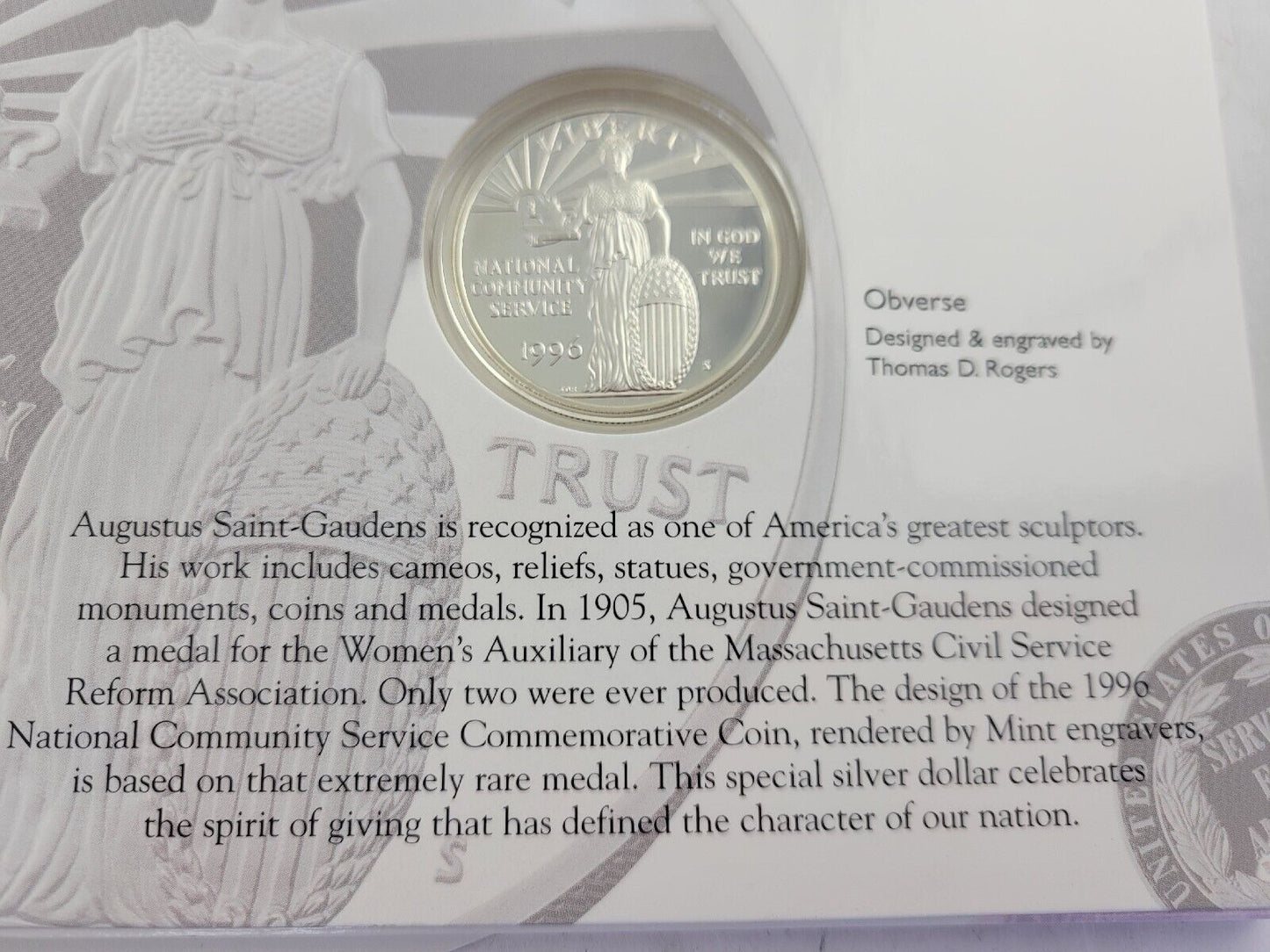 1996 S National Community Service Proof Silver Dollar Coin & Stamp Set US Mint