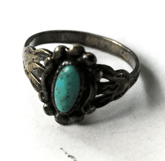 Sterling Silver Antique Maisels Turquoise Ring 12mm Size 4