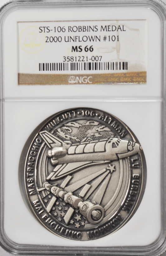 2000 STS-106 Robbins Silver Space Medal Unflown #101 NGC MS66 Atlantis