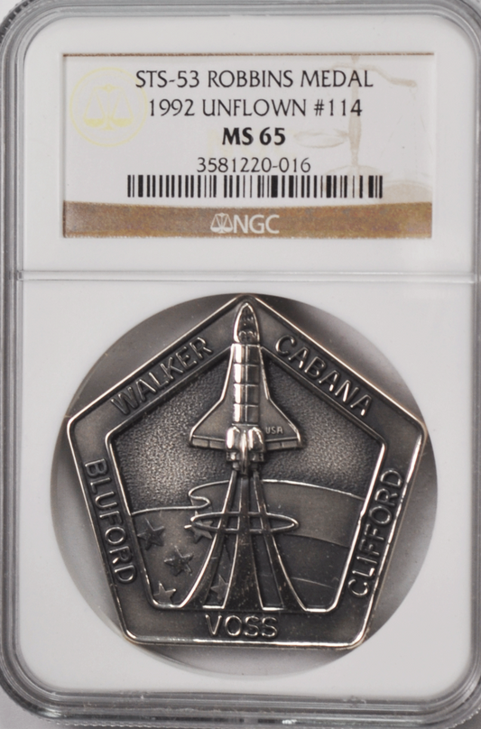 1992 STS-53 Robbins Silver Space Medal Unflown #114 NGC MS65 Discovery