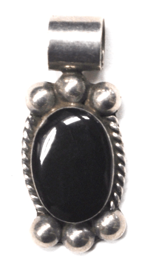 Sterling Silver Mexico Black Onyx Oval 6 Dot Pendant 38mm x 16mm