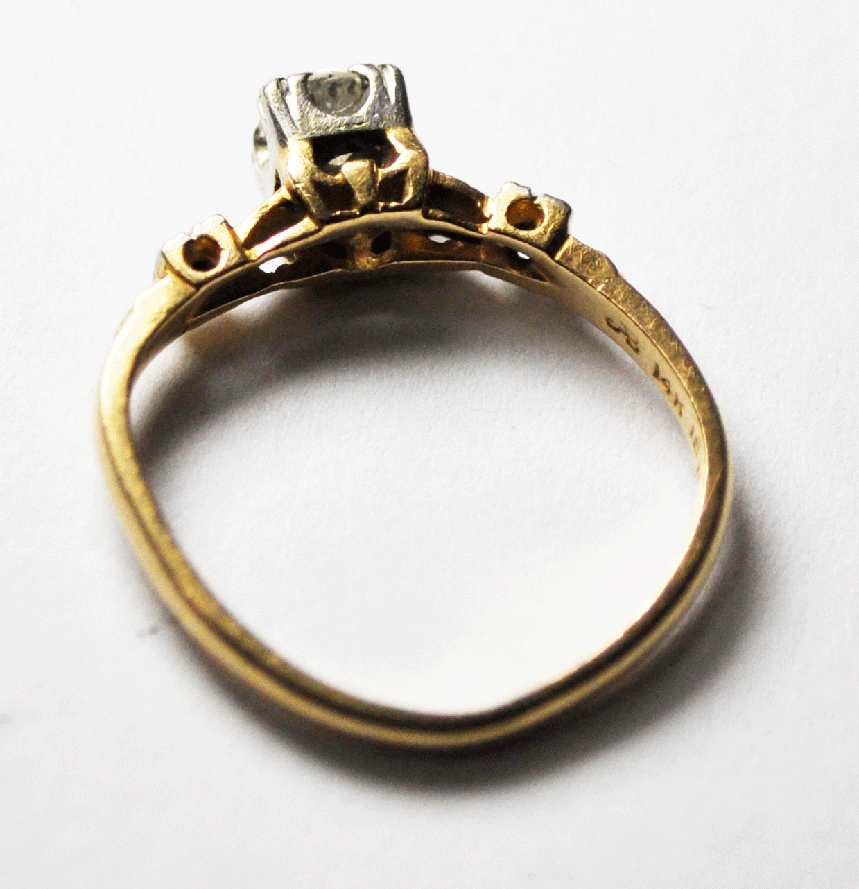 Antique 14k & 18k Gold Wedding Ring 1/4ct Diamond 4.5mm Size 5 Two Tone