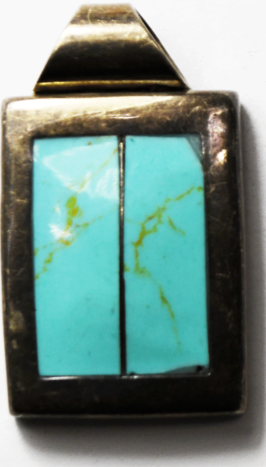 Sterling Mexico Dyed Howlite Turquoise Inlay Rectangle Pendant 43mm x 26mm