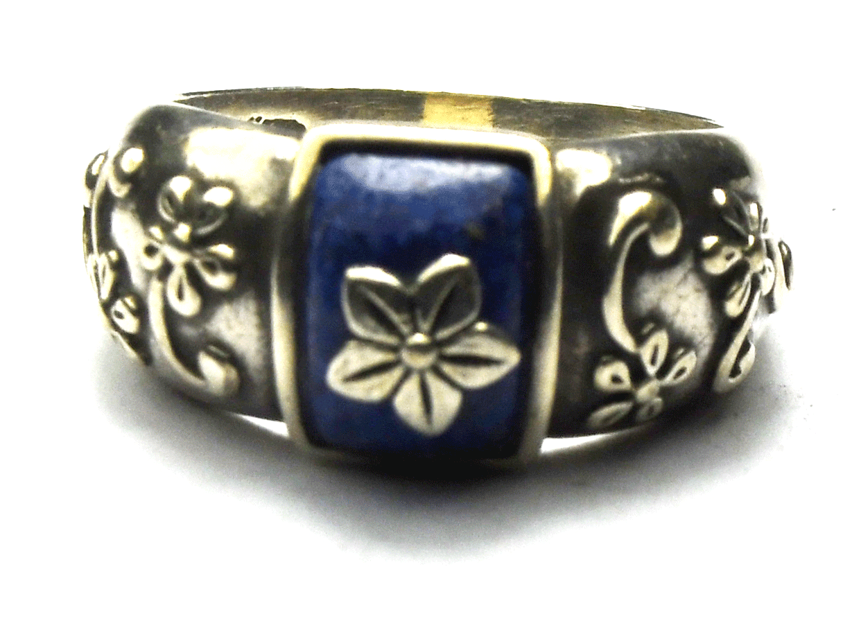 Sterling Silver Coleman CCO Chip Inlay Lapis Flower 11mm Ring Size 8