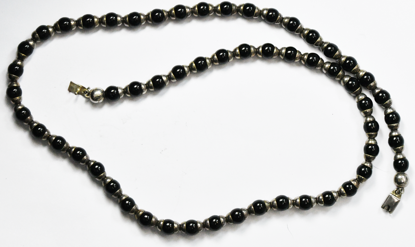 Sterling Silver Black Onyx 8mm Round Bead 27" Necklace