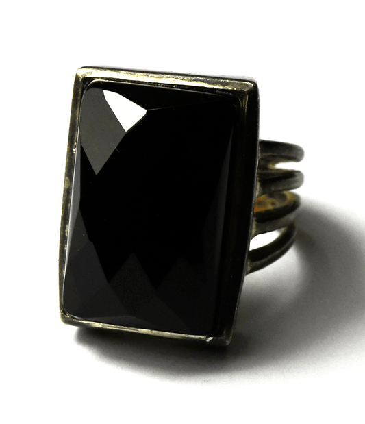 Sterling Silver AS Israel Faceted Black Onyx Rectangle Ring 23mm Size 8-1/4