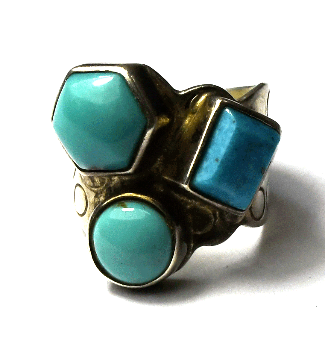 Sterling Desert Rose Geometric Triple Turquoise Ring 20mm Size 7 Circle Band