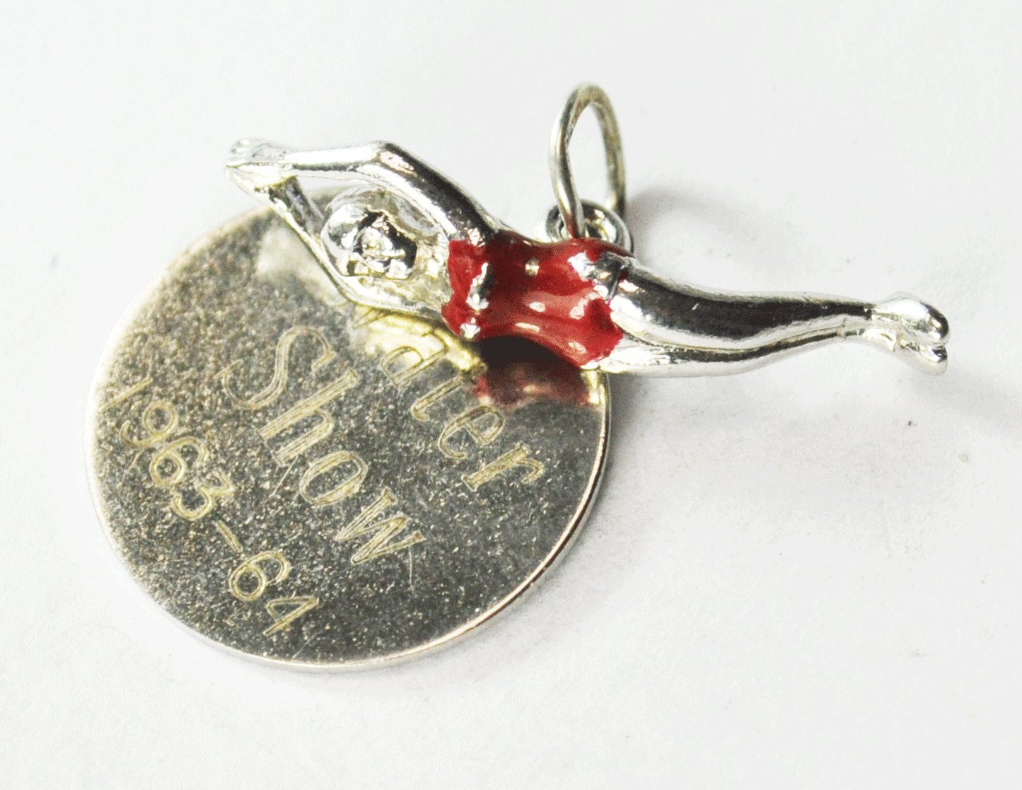 Sterling Elco Water Show 1963-64 Diver Red Enamel 26mm Charm & 19mm Tag