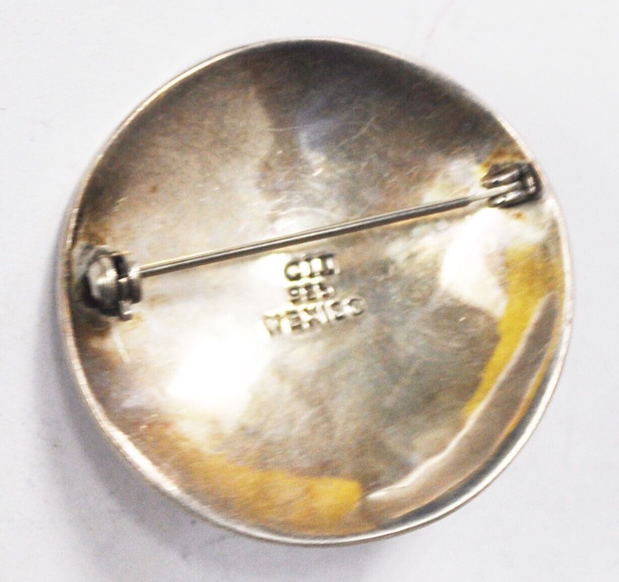 Sterling Silver Mexico CII Double V Domed Brooch Pin 39mm