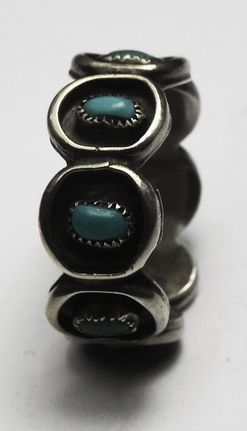 Sterling Silver Antique Oval Turquoise Eternity Band 8mm Ring Size 6