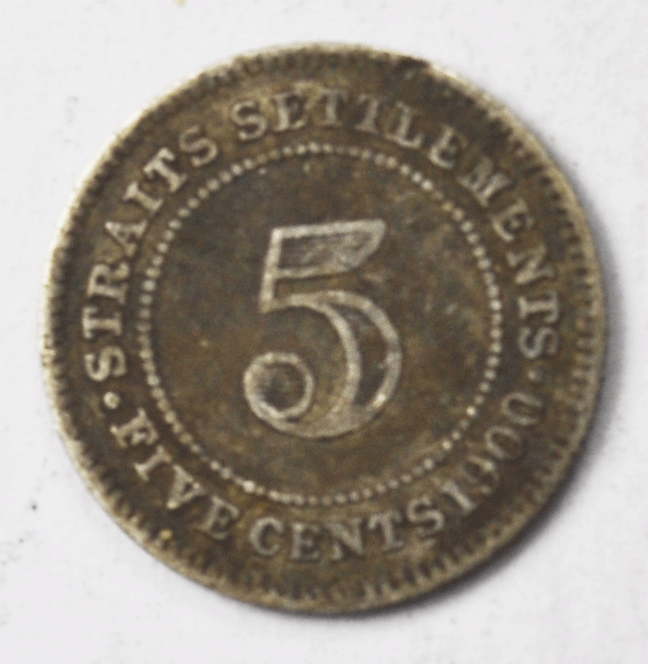 1900 Straits Settlements 5c Five Cents Silver Coin KM# 10