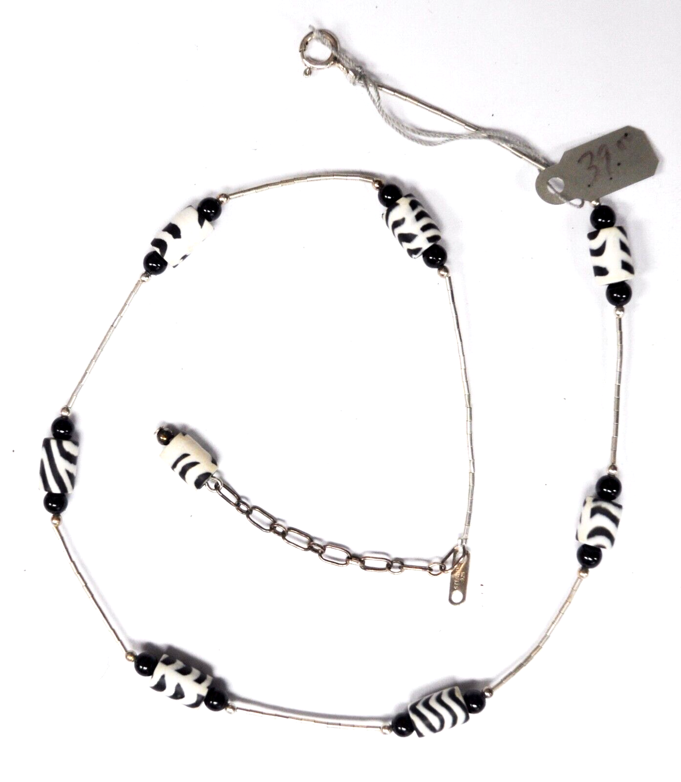 Sterling Silver Black & White Tiger Stripe 6mm Ceramic Bead 18" Necklace