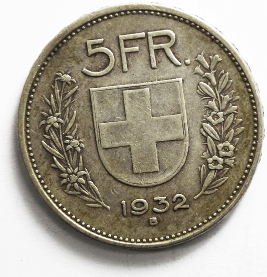 1932 B Switzerland Five 5 Francs KM# 40Silver Coin