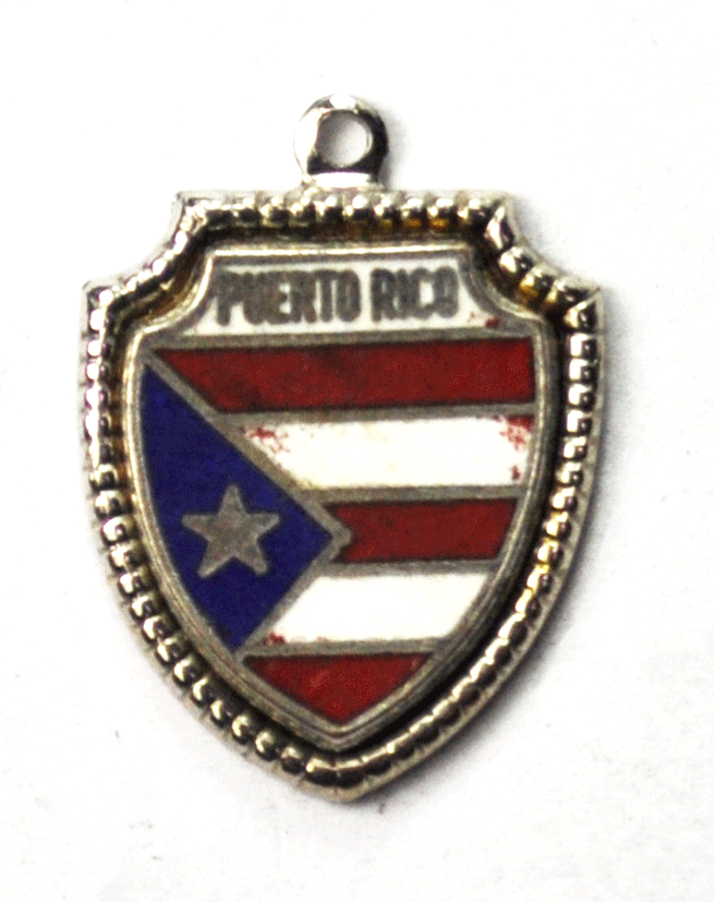 Sterling Elco Puerto Rico Red White Blue Shield Charm 21mm x 15mm