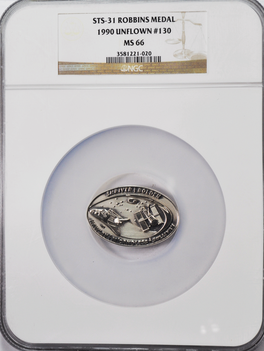 1990 STS-31 Robbins Silver Space Medal Unflown #130 NGC MS66 Discovery Hubble