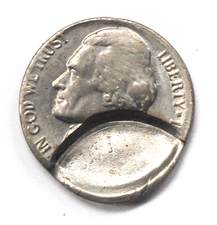 1--- P 5c Jefferson Nickel Error Off Center Brockage AU