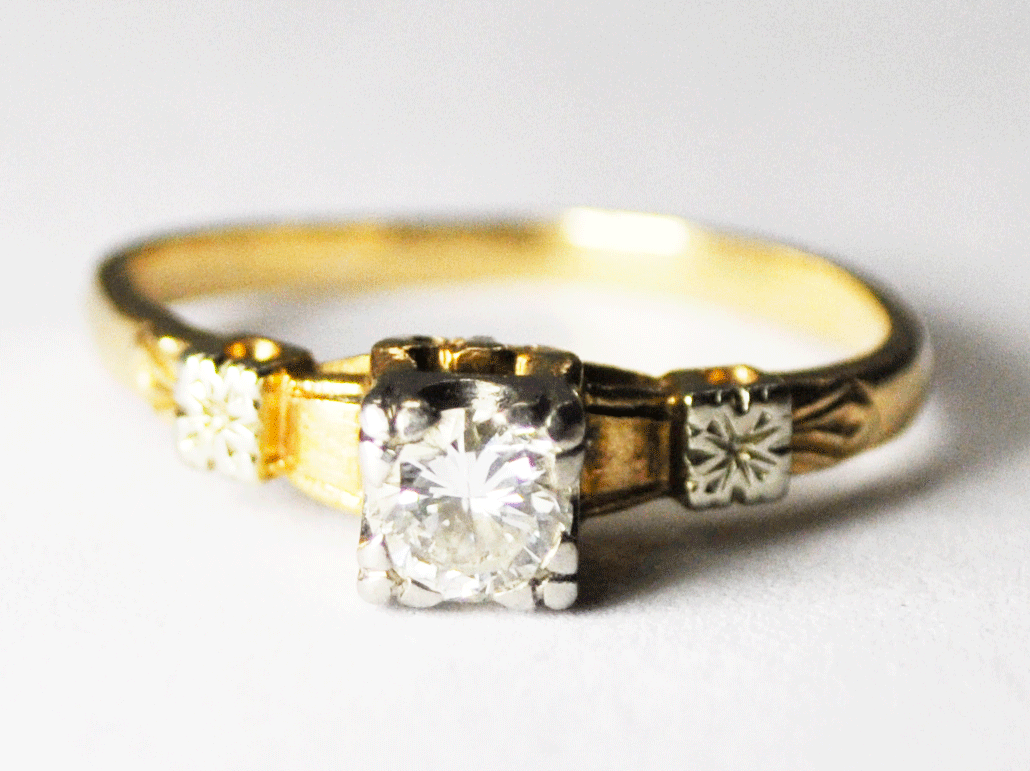 Antique 14k & 18k Gold Wedding Ring 1/4ct Diamond 4.5mm Size 5 Two Tone