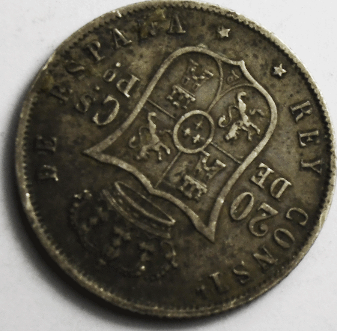 1883 Philippines 20 Twenty  Centimos Silver Coin KM# 149