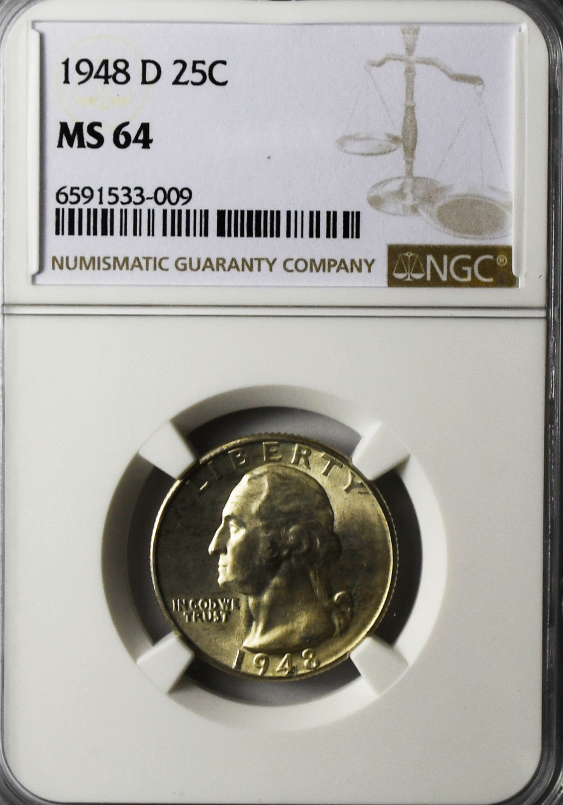 1948 D 25c Washington Silver Quarter Dollar NGC MS64 Brilliant Uncirculated