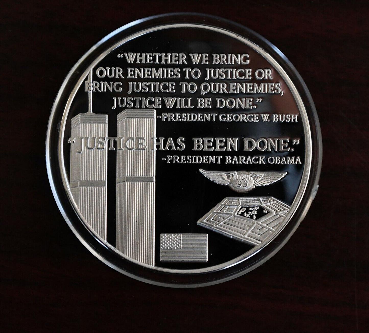 You can run but you cant hide Justice has been done 9/11 Challenge Plated Coin