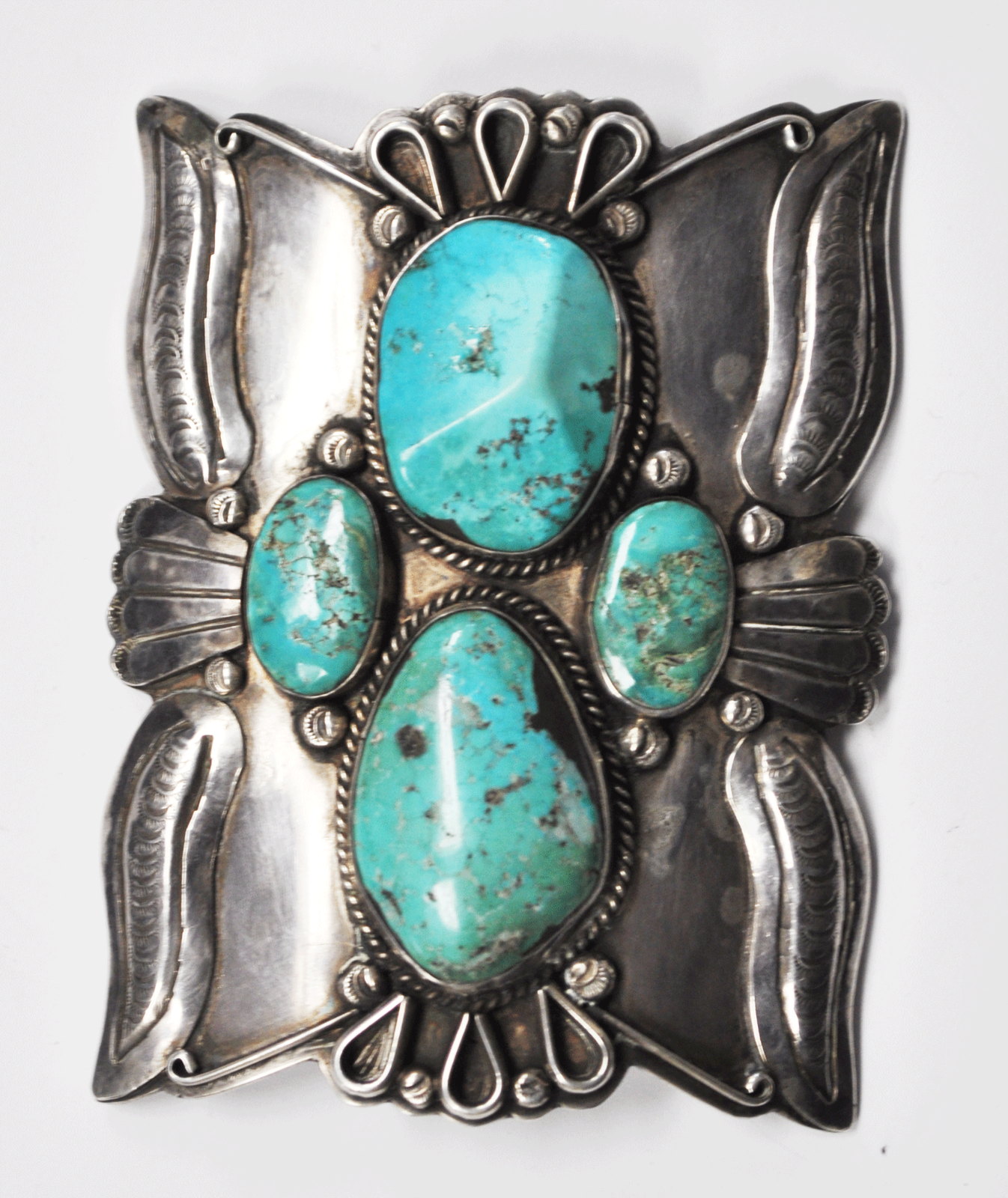 Sterling Johnson Todacheeny Turquoise Belt Buckle Slide Pendant 4-5/8" x 3-1/2"