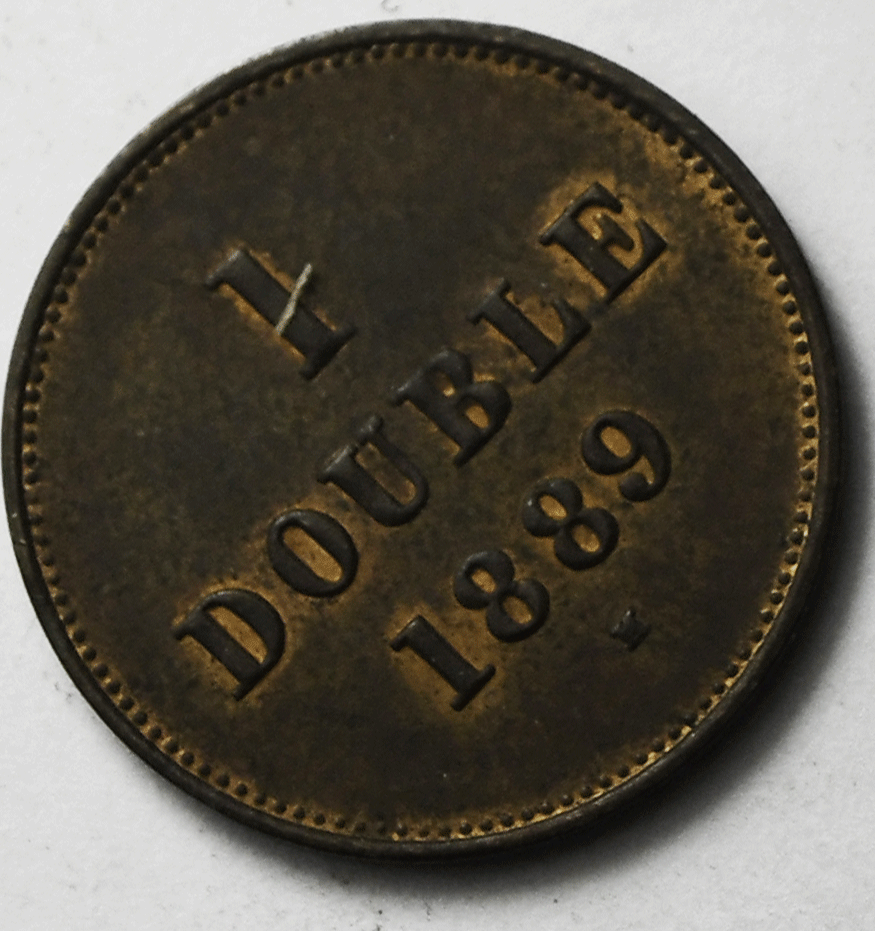 1889 H Guernsey One Doubles Bronze Coin KM# 10 Only 112,000 Minted