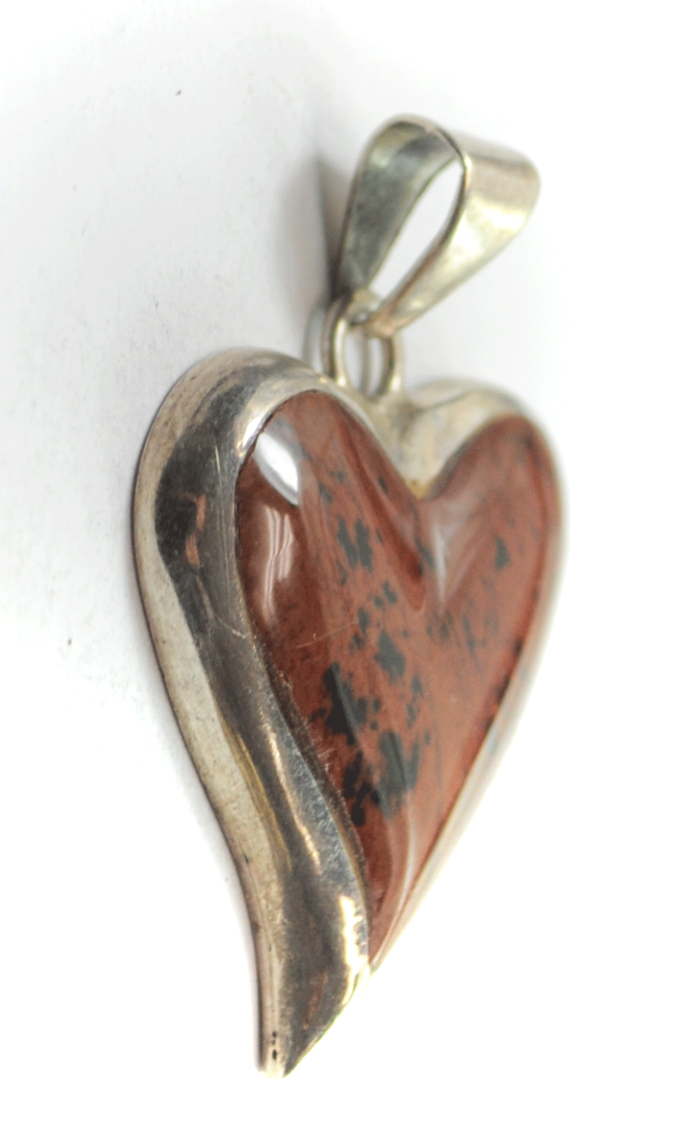 Sterling Mexico Brown & Black Mahogany Obsidian Heart Pendant 46mm x 32mm TM-181