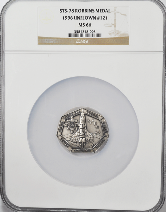 1996 STS-78 Robbins Silver Space Medal Unflown #121 NGC MS66 Discovery