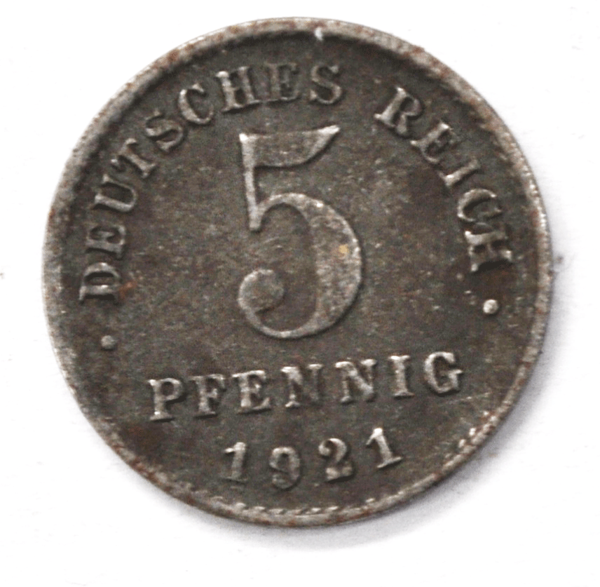 1921 D Germany Empire Five 5 Pfennig Iron Coin KM# 19