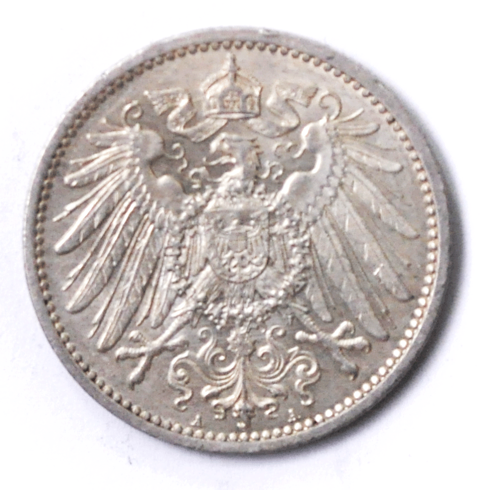 1906 A Germany - Empire Silver One Mark Silver Coin KM# 14  AU