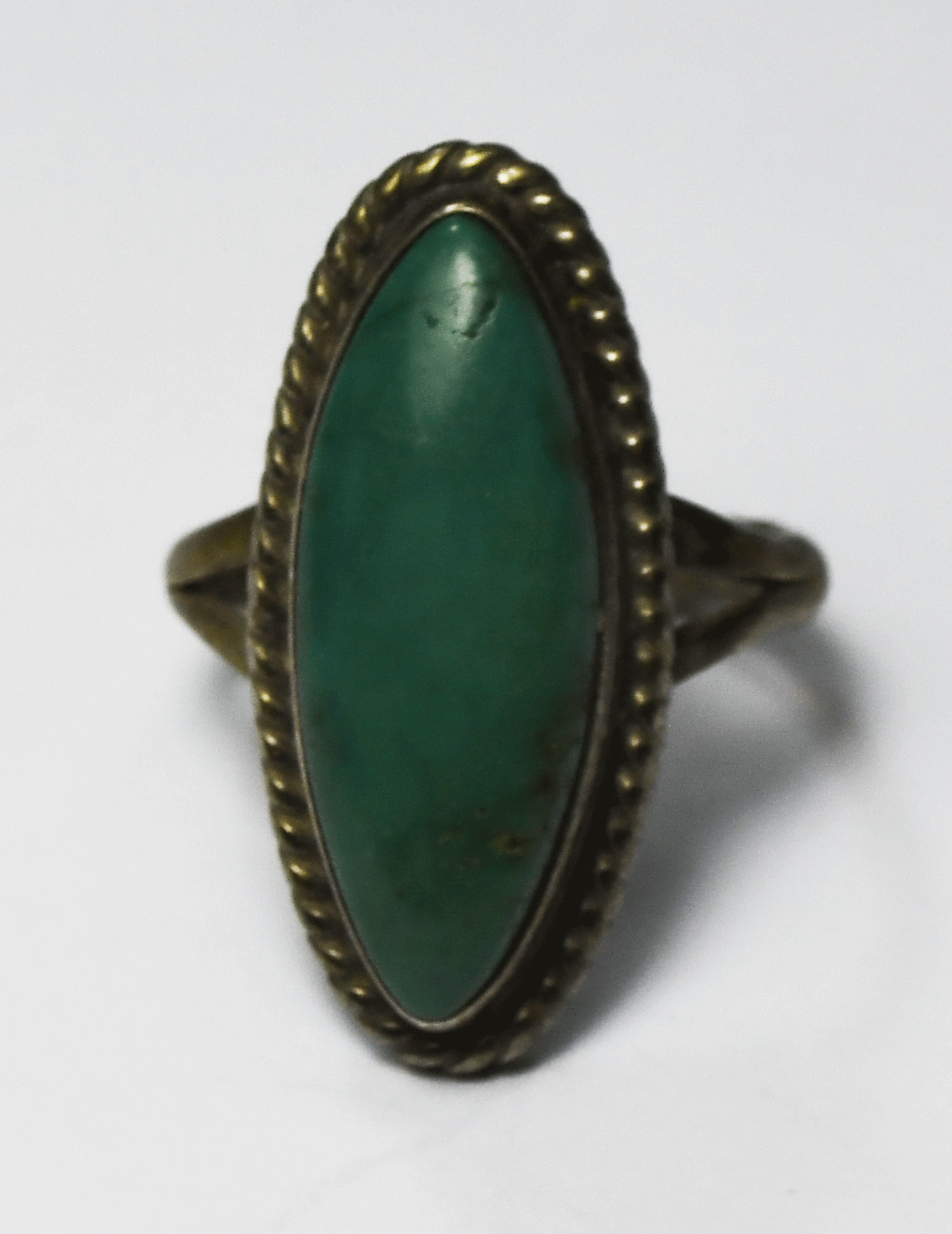 Sterling Silver Antique Green Turquoise  Ring 26mm Size 5.5