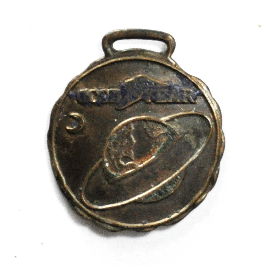 Vintage Goodyear Tire Ring Earth Enameled Bronze Fob Pendant 37mm Medal