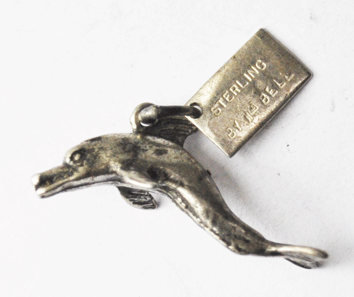 Sterling Bell Sea World Tag Ocean Fish Dolphin Aquatic Charm 26mm x 8mm