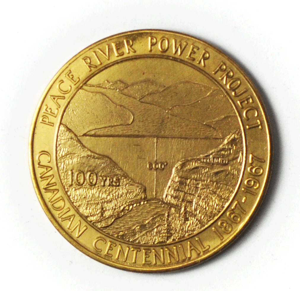 Dawson Creek Centennial Coin Peace River Project 1967 Canadian Medal 40mm