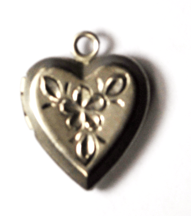 Sterling Puffy Heart Charm Hinged Locket Pendant Engraved Flowers 18mm