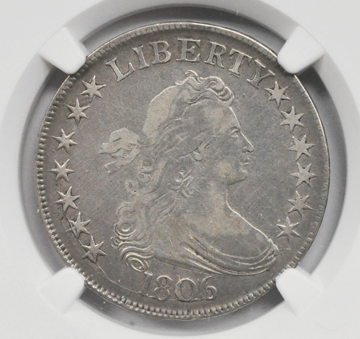 1806 50c Draped Bust Silver Half Dollar NGC VF Details Point 6 w Stem